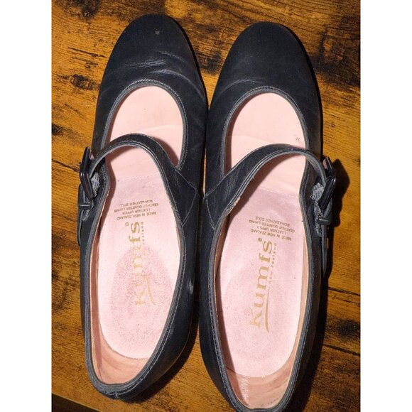 Kumfs Ladies Black Leather Mary Jane Dance Shoes Buckle Strap & Cuban Heel Munro - Picture 7 of 9